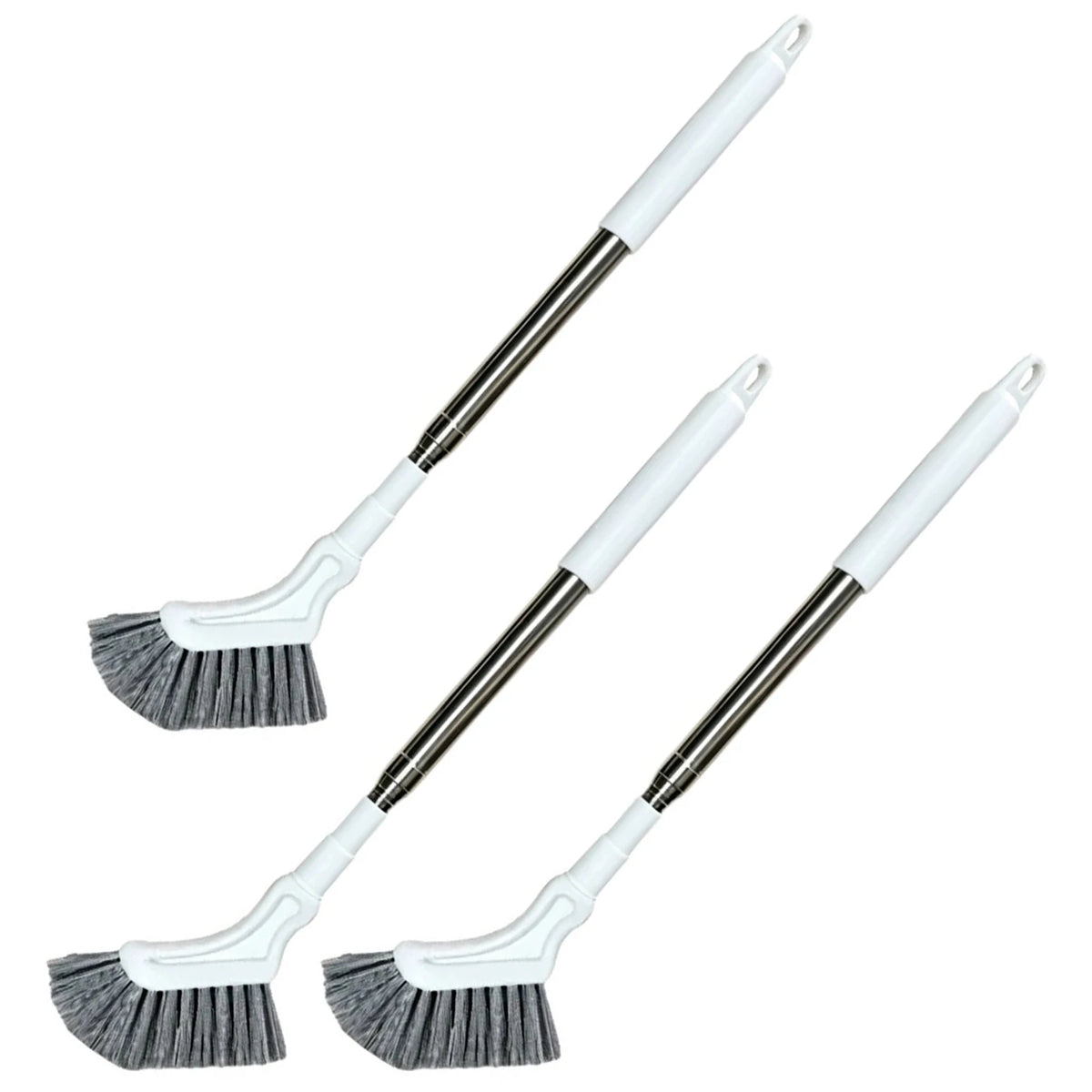 Three extendable floor scrub brushes