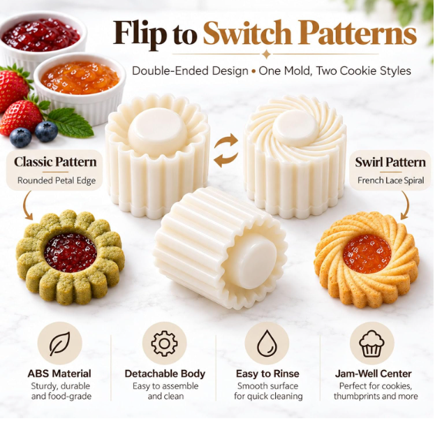 2-in-1 Jam Cookie Mold – Double-Ended Thumbprint Cookie Stamp