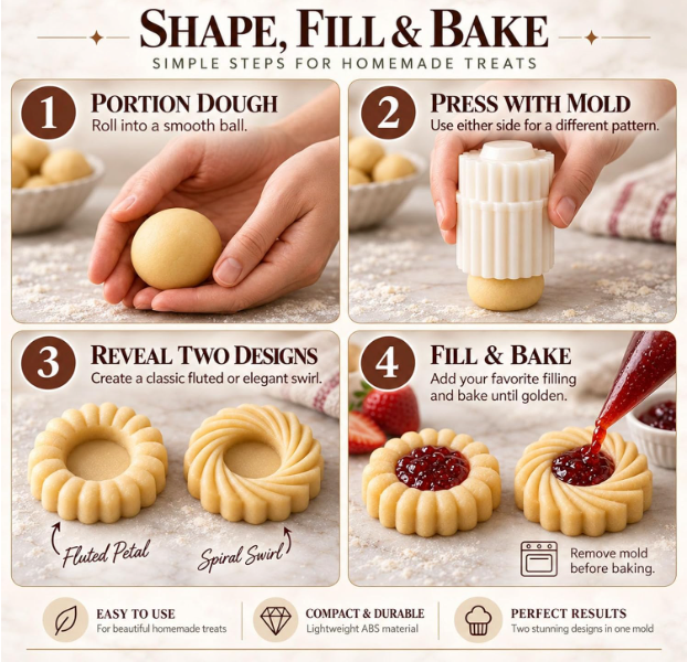 2-in-1 Jam Cookie Mold – Double-Ended Thumbprint Cookie Stamp