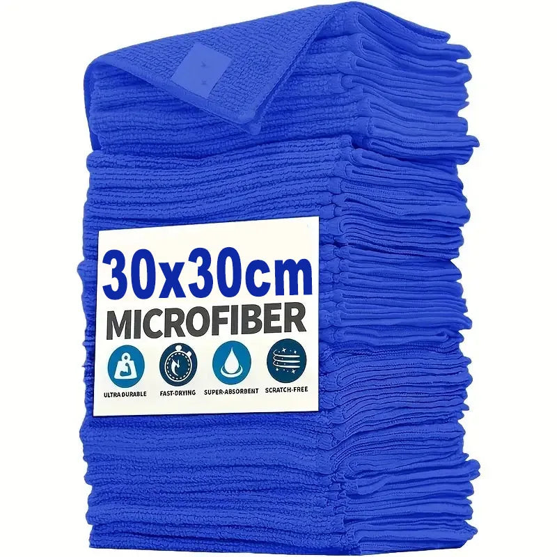 Stack of blue 30 x 30 cm microfiber cleaning cloths