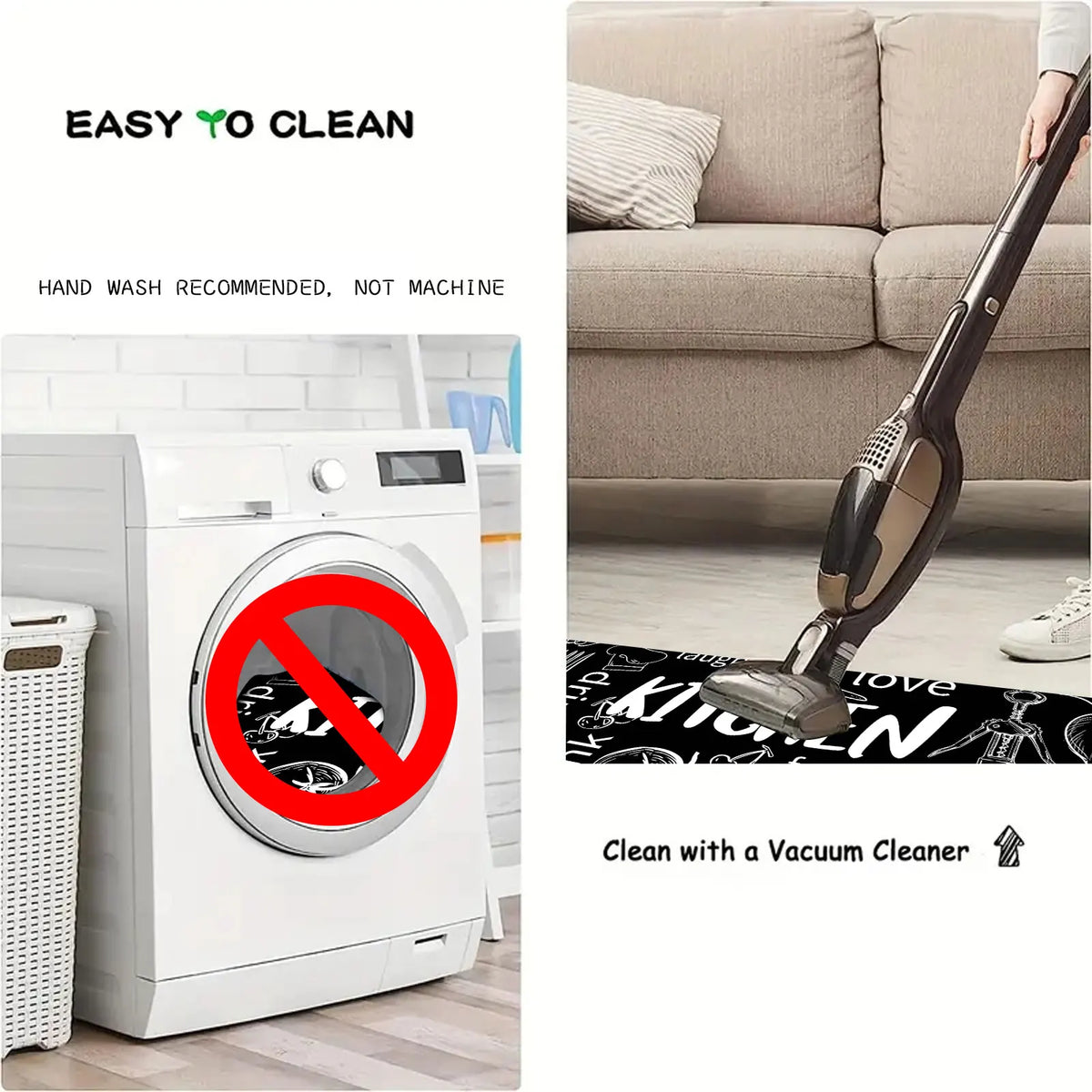 Cobblestone bath mat care: hand wash recommended, vacuum to clean