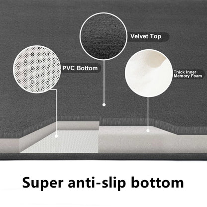Cobblestone bath mat layers: velvet top, memory foam core and non-slip PVC bottom