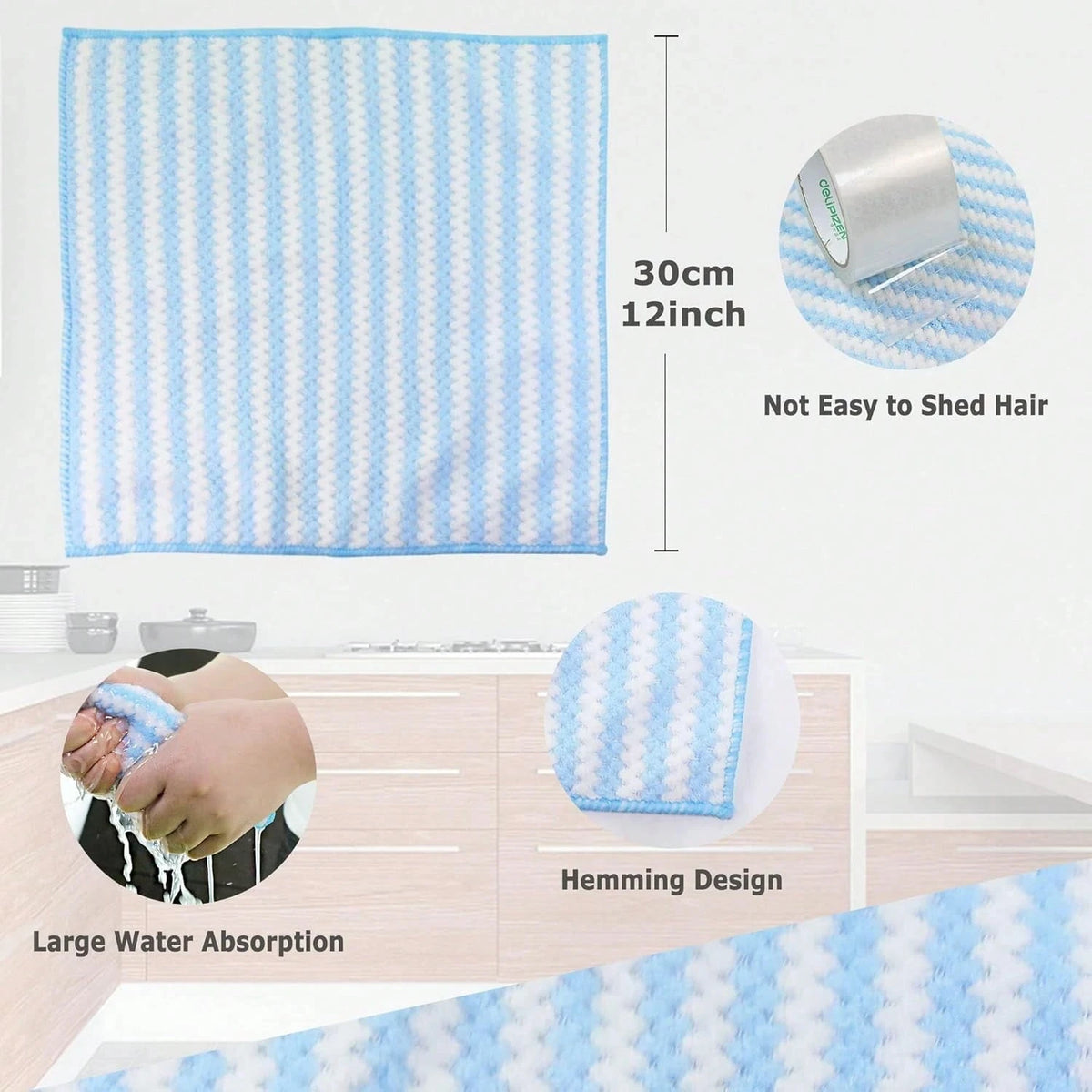 Dish cloth size: about 30 cm (12 inches) square with hemmed edges